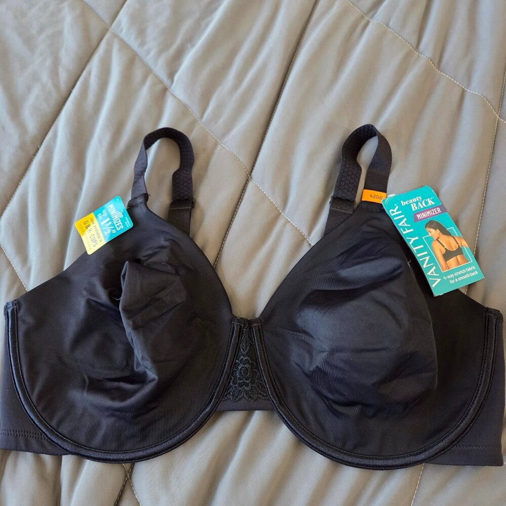 Vanity Fair Back Smoother Full-Figure Minimizer Underwire Bra 76080 42DD Black